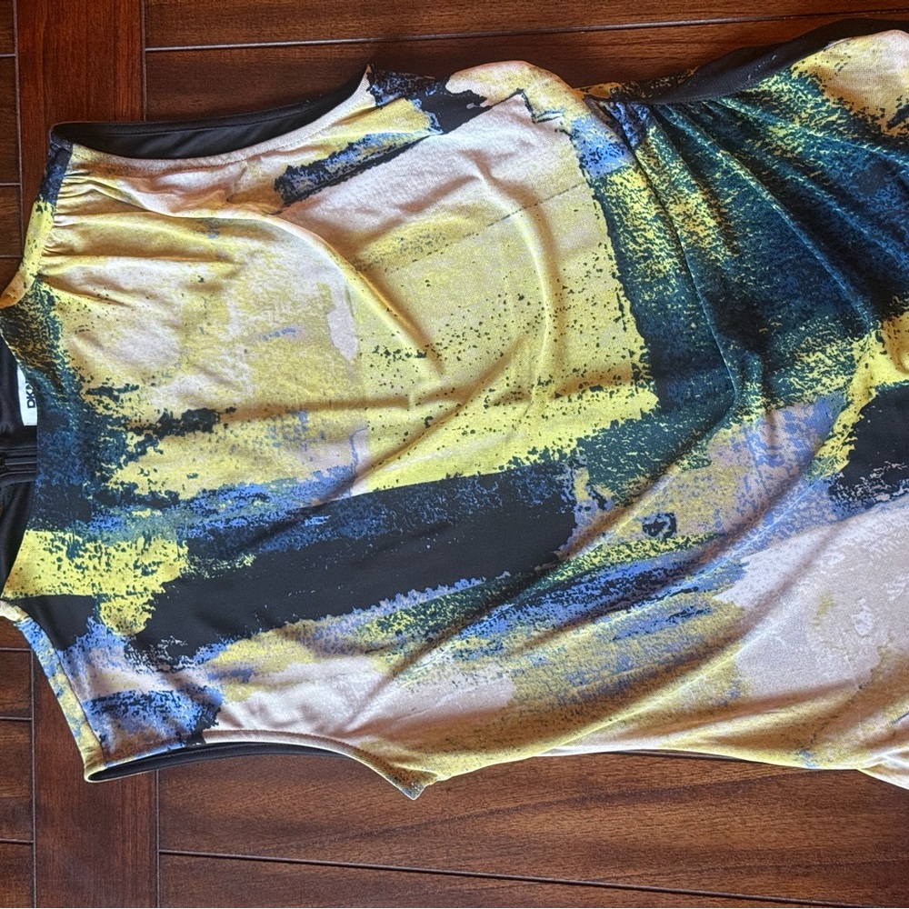 DKNY Yellow and Blue Abstract Pencil Skirt